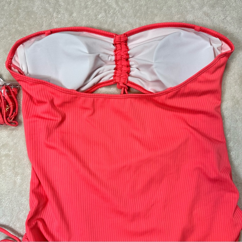 Decree Women’s Exotic Textured Monokini Coral One Piece Swimsuit Cutout Vacation - Picture 7 of 10